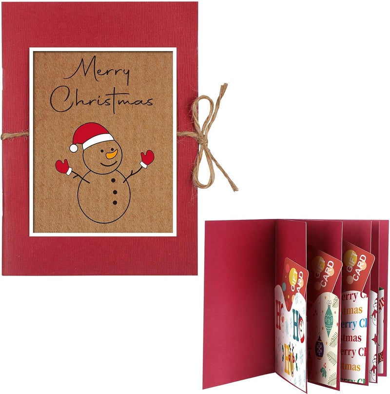 Engrowtic Christmas Gift Card Book 5 Slots Gift Postcard Sleeves Christmas Snowman Money Holder Envelope Booklet for Cash Xmas Party Supplies for Teacher Office Employee Appreciation - Image 1